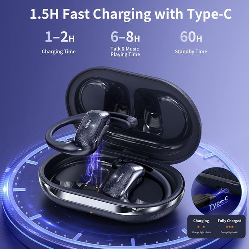 Skiennix AI Translation Earbuds - Real-Time 145 Language Translator | Open-Ear Bluetooth 5.4, 60H Battery, USB-C Fast Charge (Midnight Blue)
