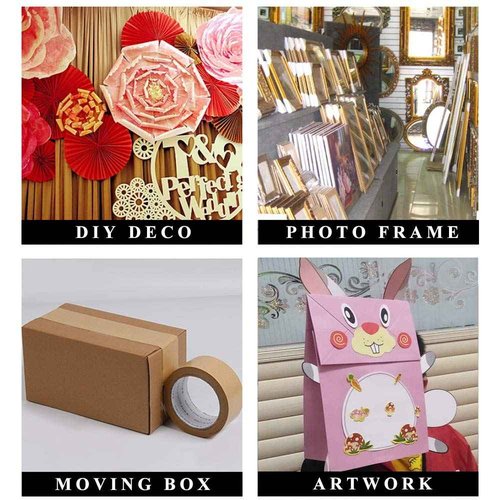 LLPT Kraft Paper Gummed Tape 3 Packs Recyclable Writable Tearable High Tensile Strength for Carton Sealing Photo Frame Seal 3” x 165 Ft Color Brown (PGB330)