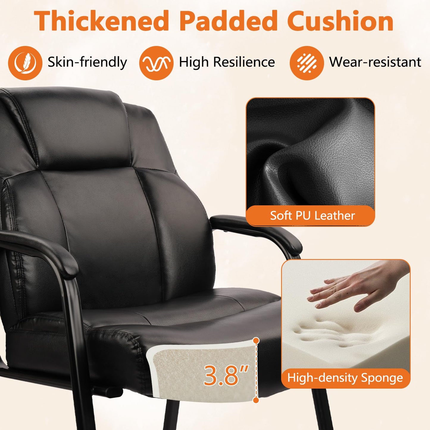 CLATINA Big & Tall 500 lb. Guest Chair, Leather Reception Chairs with Padded Arm Rest for Waiting Room Office Home and Meeting Conference-Black, 4 Pack