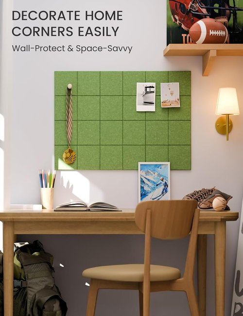 Fluxynara Felt Bulletin Board Tiles - 28"x18" Cork Board Alternative | 6-Pack Grass Green Wall Organizer