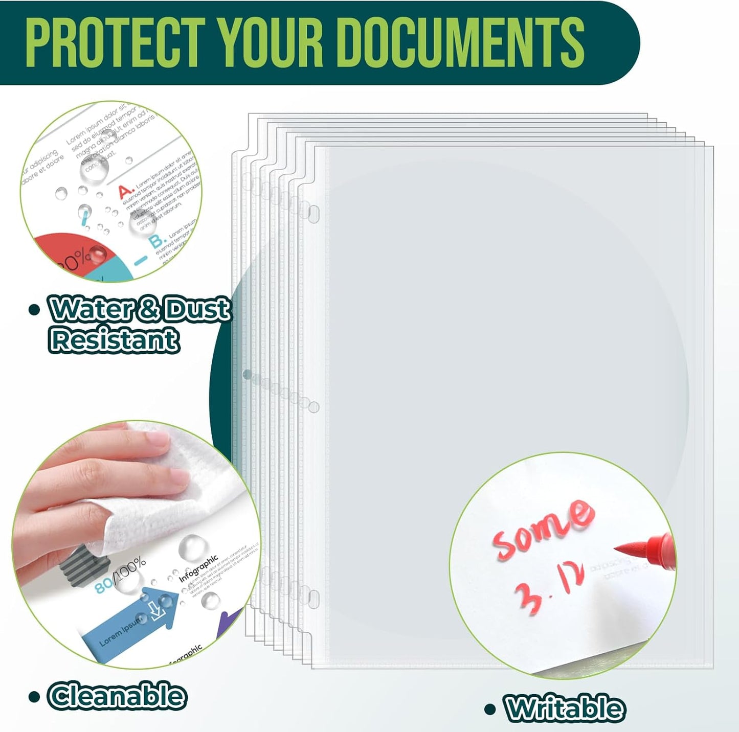 Skiennix Sheet Protectors - 100 Pack Clear Page Protectors for 8.5 x 11 Inch Documents | Top Loading Binder Sleeves