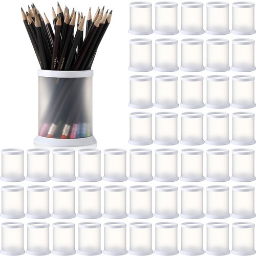 Sherr 50 pcs Pen Holder Cups Bulk for Desktop Storage Plastic Stationery Round Pencil Makeup Marker Organizers Cosmetics Makeup Brush Container for Office Desk Home School Supplies (White)