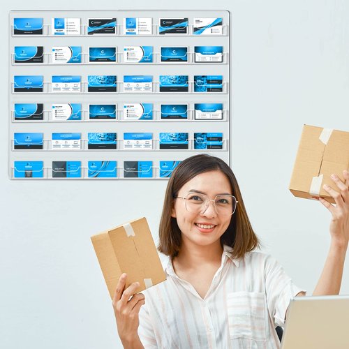 Lincia Acrylic Business Card Holder Wall Mount Clear Sticker Display Rack Multiple Clear Card Organizing Sticker Display Stand Pre Drilled Acrylic Holder (36 Pocket)