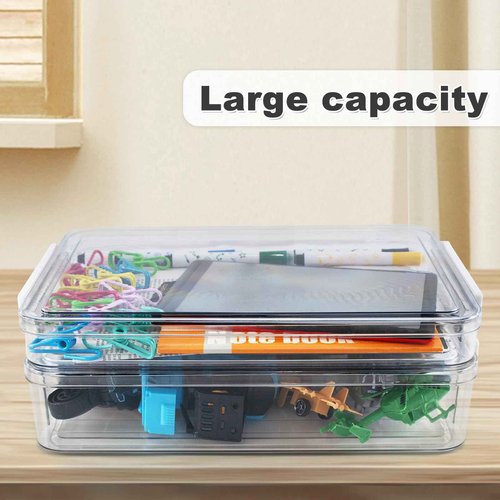 Aruihm 4 Pack Plastic Storage File Box, Plastic Stackable Storage Box with Lids, Clear, Versatile A4-Sized Suit for A4 Size Paper Storages Documents, School Supplies, Office Essentials