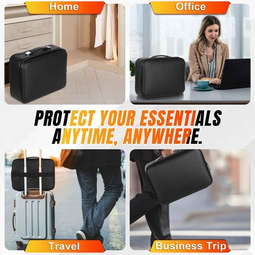 Fuairmee Fireproof Document Box with Lock, Hard Shell Fireproof File Organizer, Portable Water Resistant Safe Box for Important Documents Passports Certificates