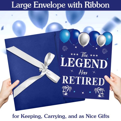 Uiorgui Retirement Card for Man Woman, Blue Silver Large Retirement Card for Signing Jumbo The Legend Has Retired Guest Book Greeting Cards with Envelope Retired Decorations Gift