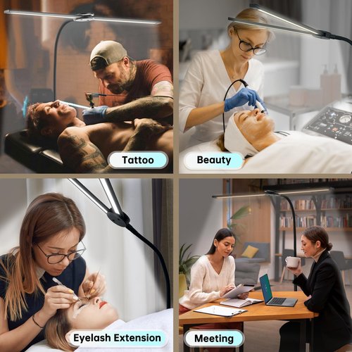 Rtrevlo LED Floor Lamp with Remote, 24W 2400LM Dimmable Standing Light with Double Heads and Adjustable Gooseneck, Modern Tall Lamp for Bedroom, Office, Living Room, Eyelash Extensions & Crafting