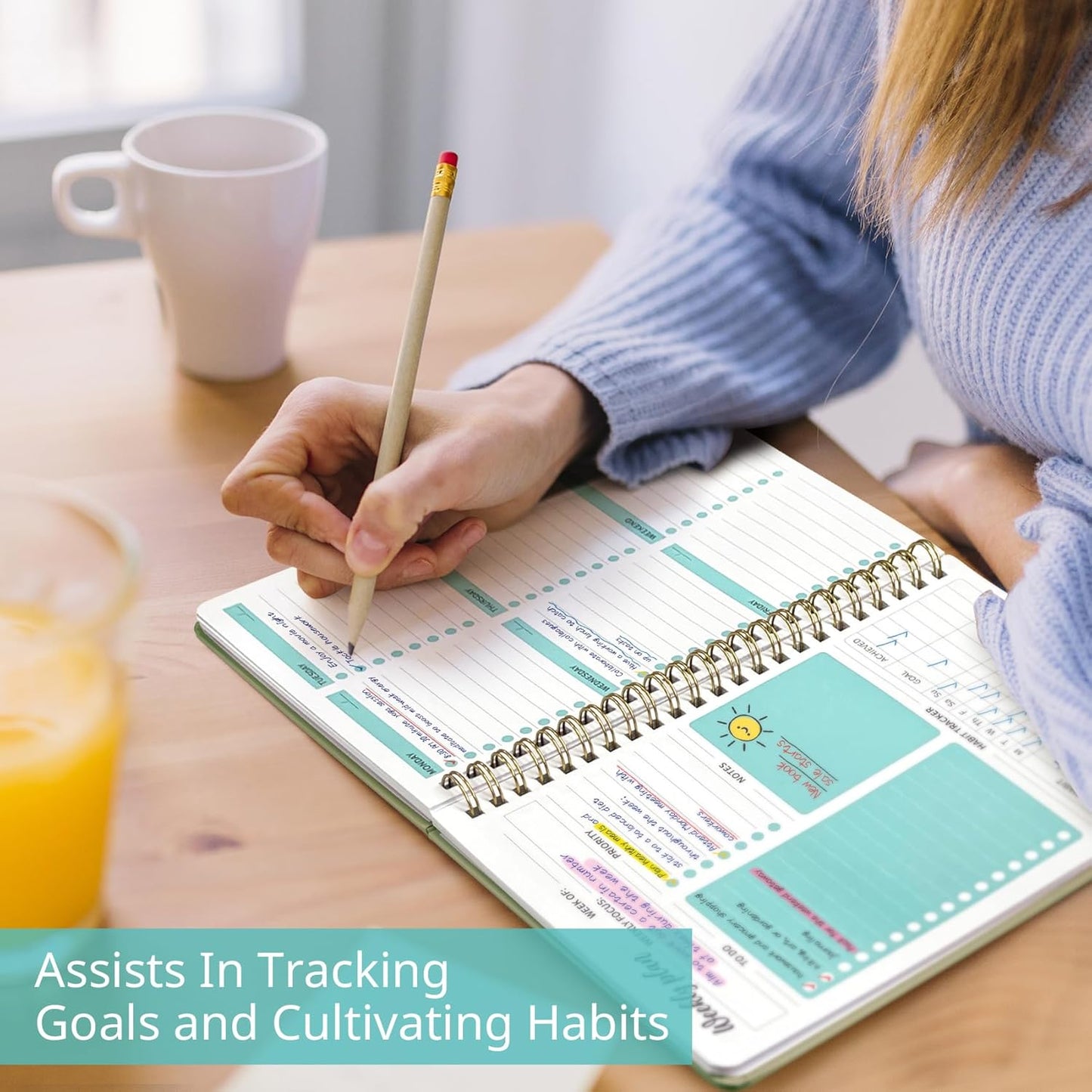 Undated Weekly Planner by [Brand Name] - A5 Goal & Habit Tracker Notebook | 6.1" x 8.2" - Green
