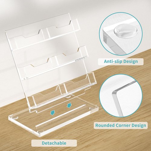 HIIMIEI Business Card Holder Desk, Acrylic Business Card Display, 3 Tier Clear Business Card Stand for Office, Exhibition, Meeting, Home, 360 Card Capacity