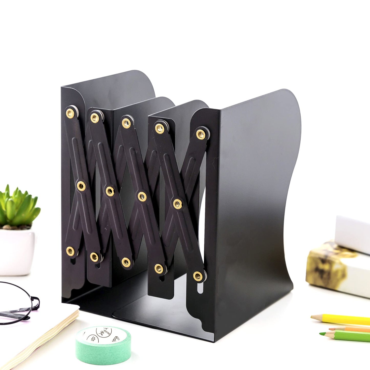 Adjustable Bookends Metal Book Ends for Heavy Book Holder Heavy Duty Bookends Nonskid Bookcase Desktop Book Organizer Binder Holder
