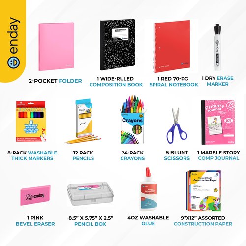 Enday Middle School Supplies Kit - 6th, 7th, and 8th Grade Back to School Supplies - 55 Piece, Premium Quality Kids School Supplies for Girls & Boys, Grades 6-8 Middle School Supplies for Kids
