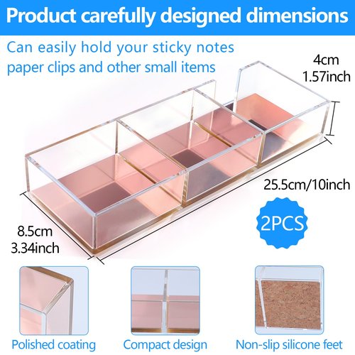 2 Packs Acrylic Sticky Note Holder 3 in 1 Clear Self-Stick Note Pad Holder Memo Dispenser for for Classroom and Office Desk Organizer