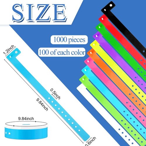 Henoyso 1000 Pcs Plastic Wristbands for Events Plastic Bracelet for Events Multicolor Vinyl Wristband Plastic Arm Band Identification Wristband with Snap for Party Club Festival Music Meeting School