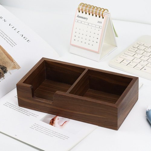Buqoo Sticky Note Holder, 2 in1 Black Walnut Wood Self Stick Note Holder Memo Pad Holder Dispenser Organizer, Post It Note Dispenser Cube Holder for 3 x 3 pads for School Office Home Desk Accessories