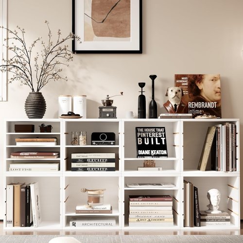 Senhoglb Wood Desk Organizers and Accessories, Mail Sorter File Holder, Desktop File Organizer With Adjustable Shelf, Document Holder for Office Home Classroom, 4 Compartments White