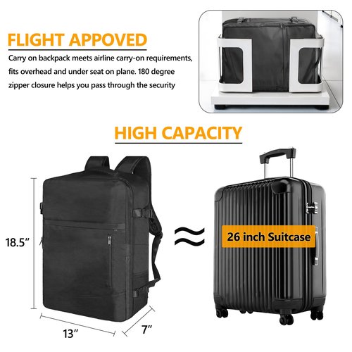 SUOCO Travel Backpack with Vacuum Bag, 60L Seal Compression Air Vac Back Pack with Travel Pump, Carry On Suitcase Luggage Flight Approved for Men Women Personal Item, Black