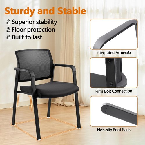 CLATINA Mesh Back Stacking Arm Chairs with Upholstered Fabric Seat and Ergonomic Lumber Support for Office School Church Guest Reception Black 4 Pack Set New Version