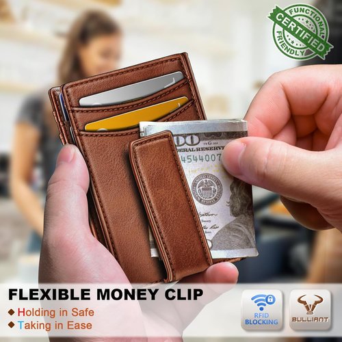BULLIANT Slim Wallet - Genuine Leather Front Pocket Design | RFID Blocking, Holds 12 Cards & Cash