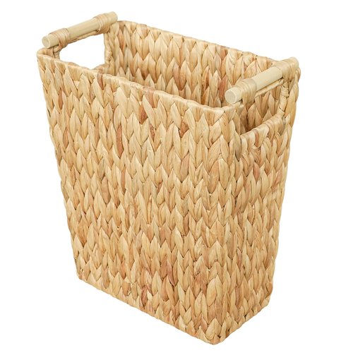 6 Gallon Wicker Trash Can with Wooden Handle,Wicker Waste Basket for Bathroom,Bedroom,Large Narrow Water Hyacinth Trash Basket,Rattan Boho Decor Farmhouse Bathroom Trash Can