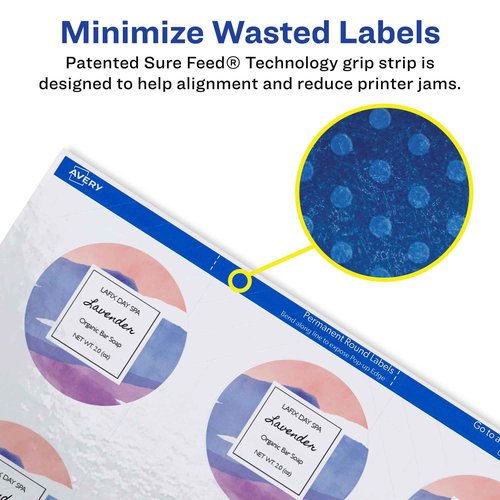 Avery Printable Round Labels with Sure Feed, 2" Diameter, Glossy White, 600 Customizable Labels (22807)
