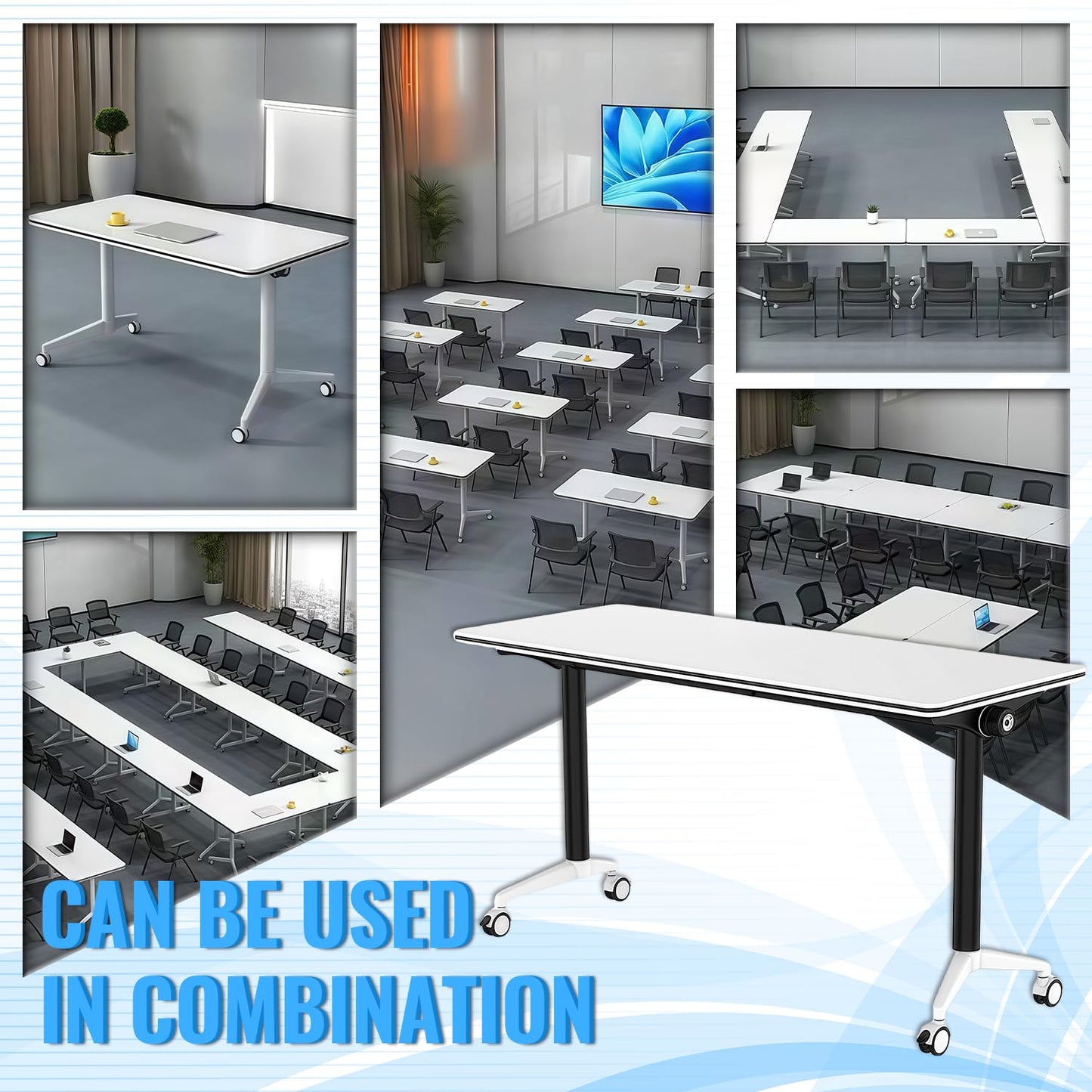 vhdurike 6pcs,47in*20in*30in, Foldable Conference Table, Modular Conference Room Tables, Folding Meeting Table with Wheels, Modern Seminar Training Tables for Office, Meeting Room, Classrooms