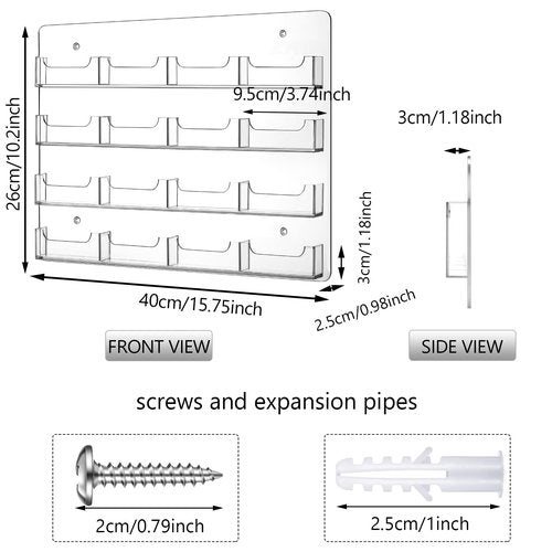 2 Pieces Acrylic Business Card Holder Wall Mount Clear Sticker Display Rack Multiple Clear Acrylic Card Organizer Sticker Display Stand Pre Drilled Index Card Storage (16 Pockets/ 15.7 x 11.8")