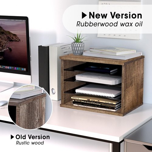 J JACKCUBE DESIGN Rustic Wood Desk Organizer - 4 Compartment File Holder for Home & Office | Document Storage & Mail Tray