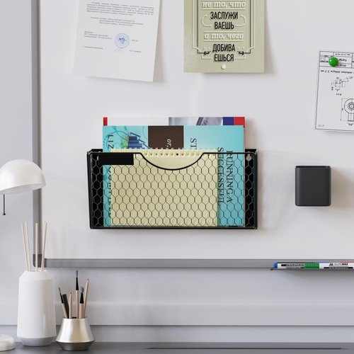 Glolaurge 1-Tier Magnetic File Holder for File Cabinets, Refrigerator, Whiteboard, Magnetic Paper Holder, Magnetic Mail Holder, Black Magnetic Folder Holder