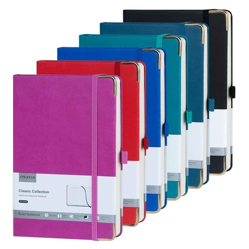 ONAVIA A5 Lined Journal Notebook - 100 GSM Thick Paper, 6 Pack Hardcover Journaling Notebooks for Writing, Work, Travel, School, College Ruled Journals for Women Men, PU Leather Note Books, 5.5”x8.3”