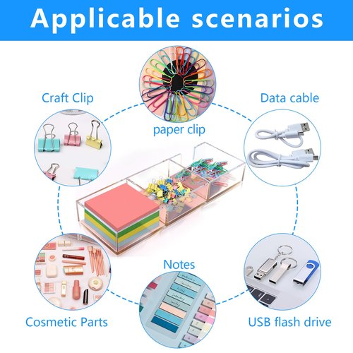 2 Packs Acrylic Sticky Note Holder 3 in 1 Clear Self-Stick Note Pad Holder Memo Dispenser for for Classroom and Office Desk Organizer