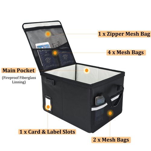 Upgraded 5200°F Fireproof Document File Organizer Box, Fireproof Storage Filing Cabinet with Lock, Portable Office Safe Box for Hanging Letter/Legal Folder 16.1 x 12.9 x 11in (Black)
