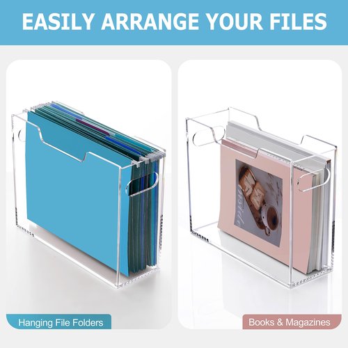 Tfirhuoe Clear File Box Hanging File Folder Organizer, Letter Size Portable Acrylic File Organizer Box with Handle, Filing Holder for Desk Home Office - 1 Pack
