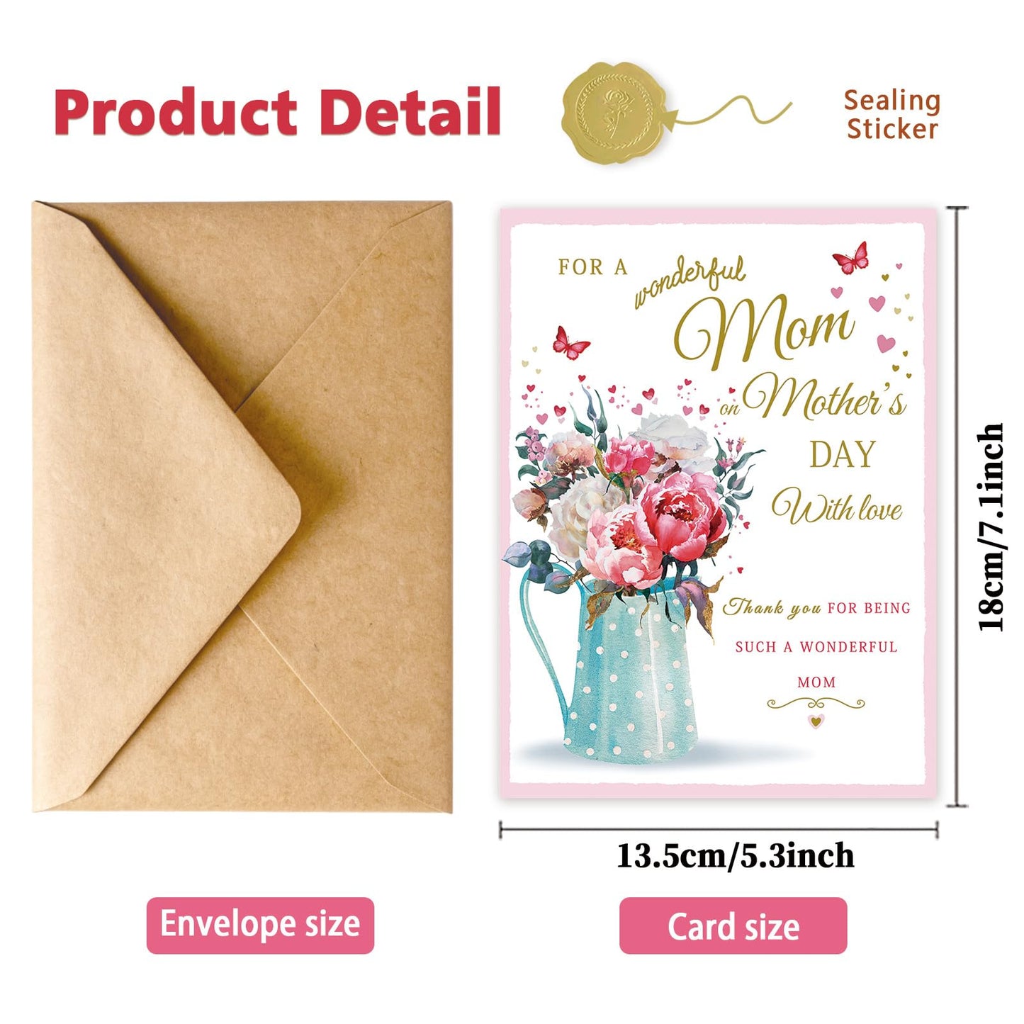 Soupklop Sentimental Mother's Day Card for Mom, Happy Mother's Day Mom Card, Beautiful Floral Mothers Day Gift for Mom from Daughter or Son