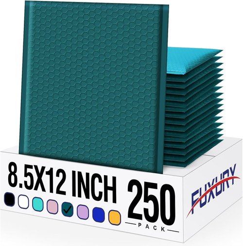 Fuxury Bubble Mailer - 8.5 x 12 Forest Green Padded Envelopes | 250 Pack, Self-Seal & Water Resistant