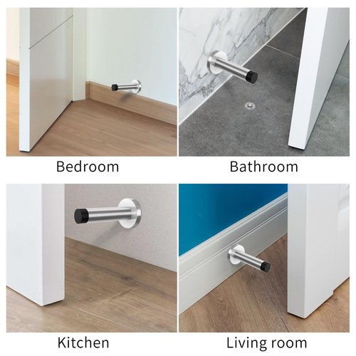 DOKU 10Pcs Door Stop, 3.5 Inch Heavy Duty 304 Stainless Steel Door Stopper with Rubber Tips Bumper, Wall Mounted Door Holder Protection Sound Dampening, Brushed Nickel