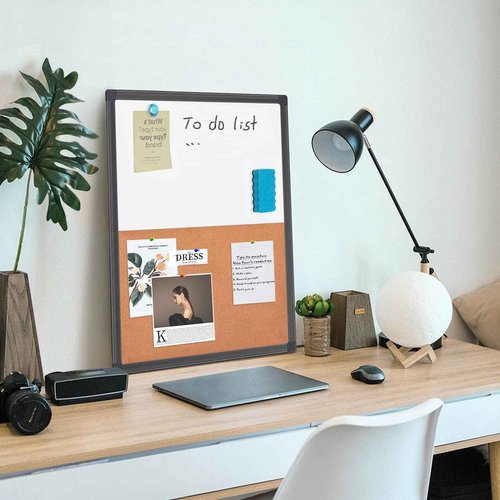 maxtek Combination White Board & Bulletin Cork Board 24 x 18 Whiteboard Magnetic, Combo Dry Erase Board with Black Aluminum Frame, 2' x 1.5' Hanging Message Board Wall Mounted for Homeschool Office