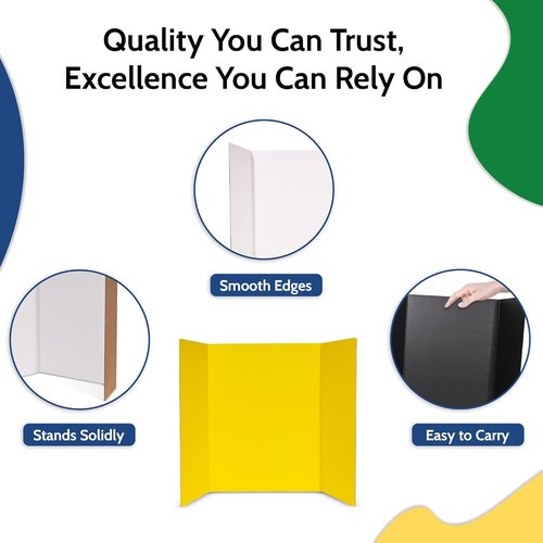 EPI Tri-Fold Cardboard Display Board - Large 32"x48" Yellow Presentation Boards | 24 Pack for School & Business Use