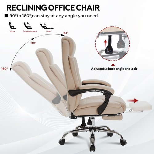 400lbs Reclining Executive Office Chair with Foot Rest,Big and Tall Ergonomic Office Chair with,Home Office Desk Chairs for Heavy People (Khaki)