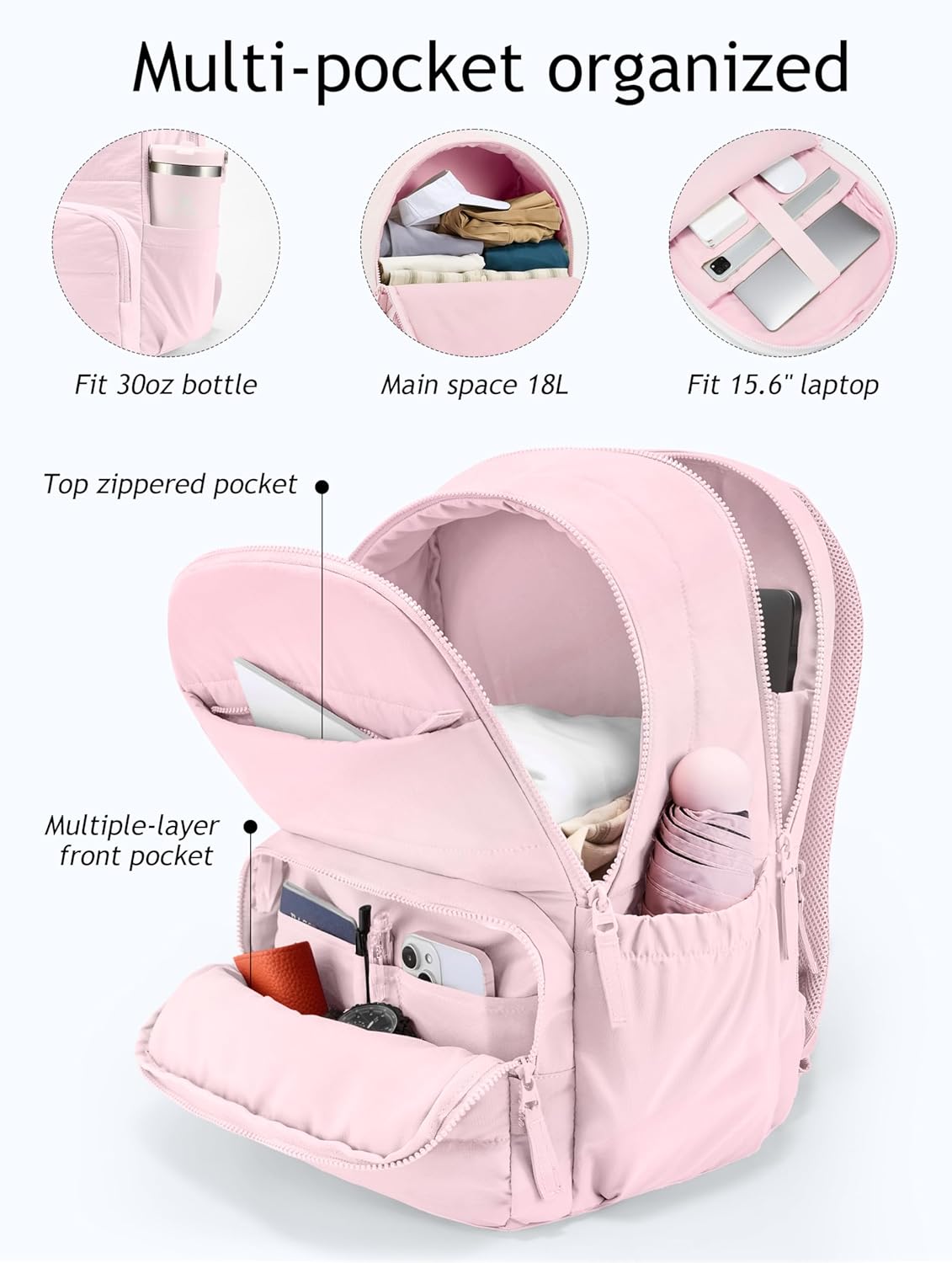 Uselike Travel Backpack - Stylish 15.6 Inch Laptop Bag for Women | Quilted & Water Resistant