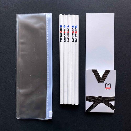 TAE-S Taekwondo Pencils HB Wood Cased with White Clear PVC Pencil Case Thoughtful Gift Idea for Martial Arts Students (6 Packs of 5 (30 Count), White)