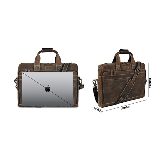 LEATHER VILLAGE 18" Leather Laptop Messenger Briefcase Bag for Men-Leather Satchel for Travel and Office Shoulder Bag-Rustic Brown