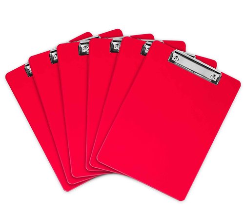 Red Plastic Clipboards (Set of 12) Multi Pack Clipboard - Strong 12.5 x 9 Inch | Holds 100 Sheets! Acrylic Clipboards with Low Profile Clip | Cute Aesthetic College School Supplies for Girls & Boys