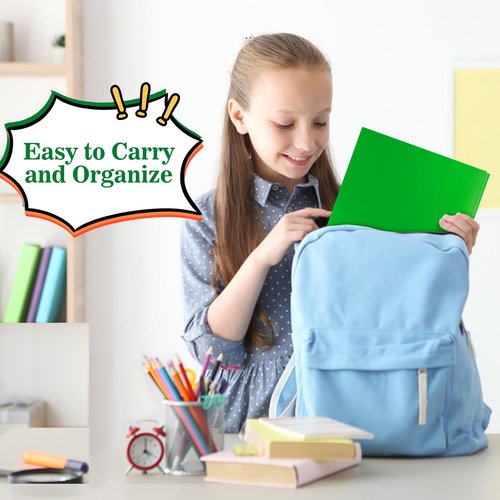 EEHZTSI 12-Pack Plastic Folders with Pockets and Prongs,2-Pocket Folders with 3 Fasteners, Poly Folders Holds 8-1/2" x 11" Paper for School/Office/Home, Green