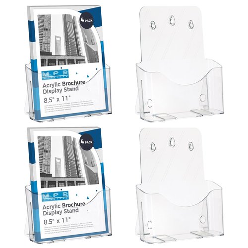 MAOPINER 4 Pack Acrylic Brochure Holder Stand, 8.5 x 11 Inches, Pamphlet Holder Display Stand for Wall Mount or Countertop Use, Plastic Flyer Stand Organizer for Menus, and More