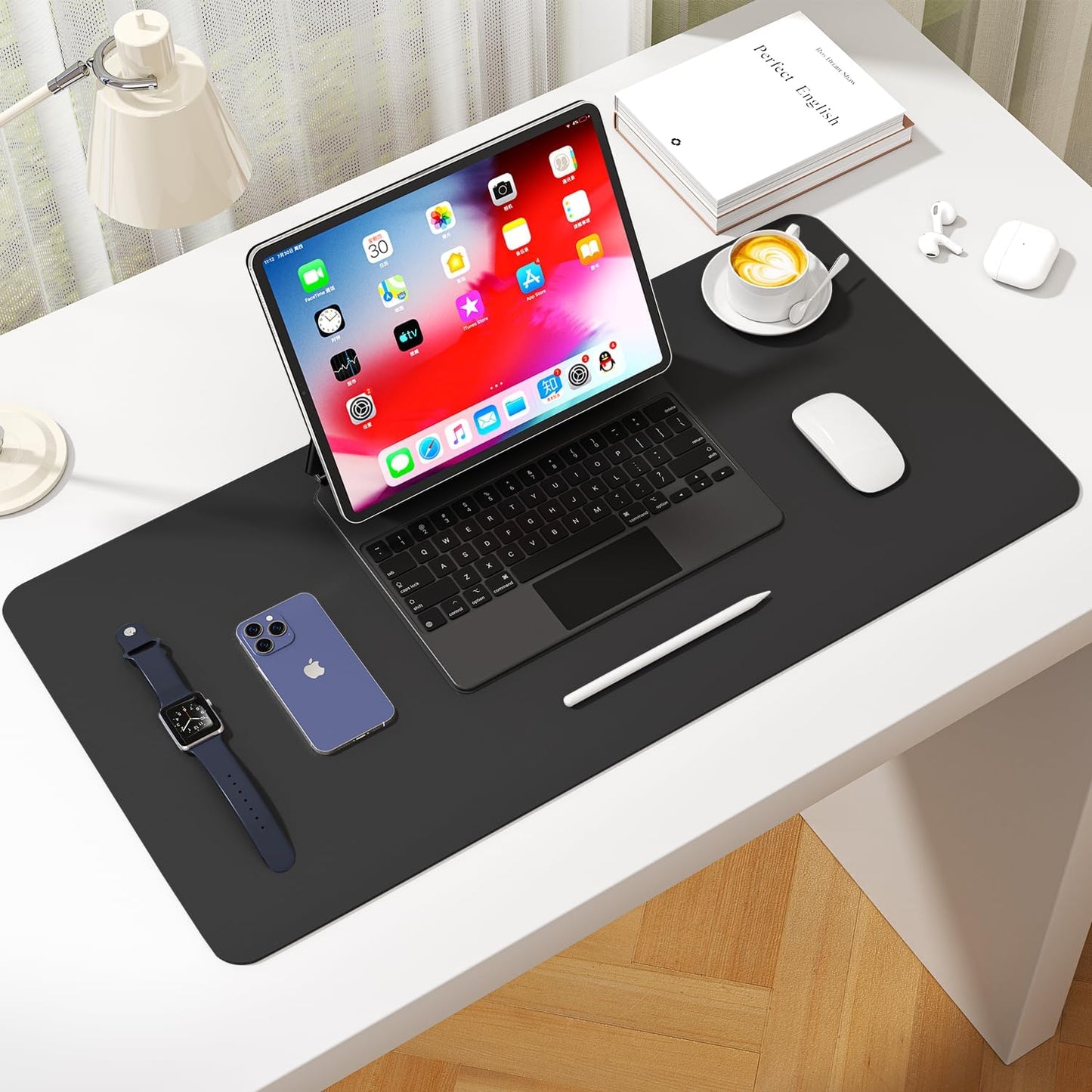 WAYBER Leather Desk Pad Protector - Waterproof PU Mouse Pad for Office & Home | Black 23.7x13.8 in