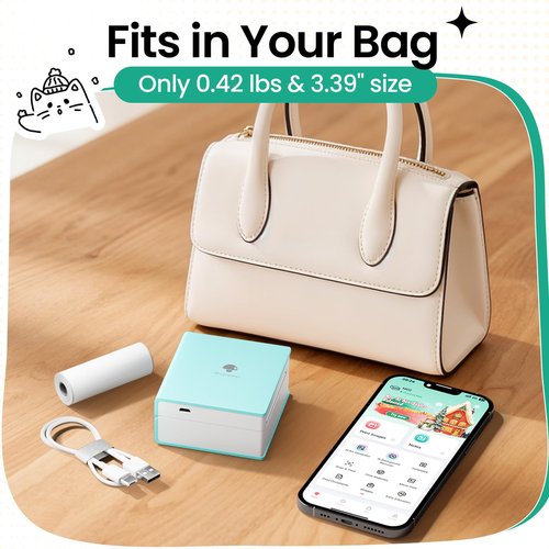 Phomemo Mini Sticker Printer- Mini Printer Sticker Maker Machine M02, Print Pods Suitable for Student Name Label, Study Notes, Creative DIY, Diaries, Portable Thermal Printer for School/Home/Office