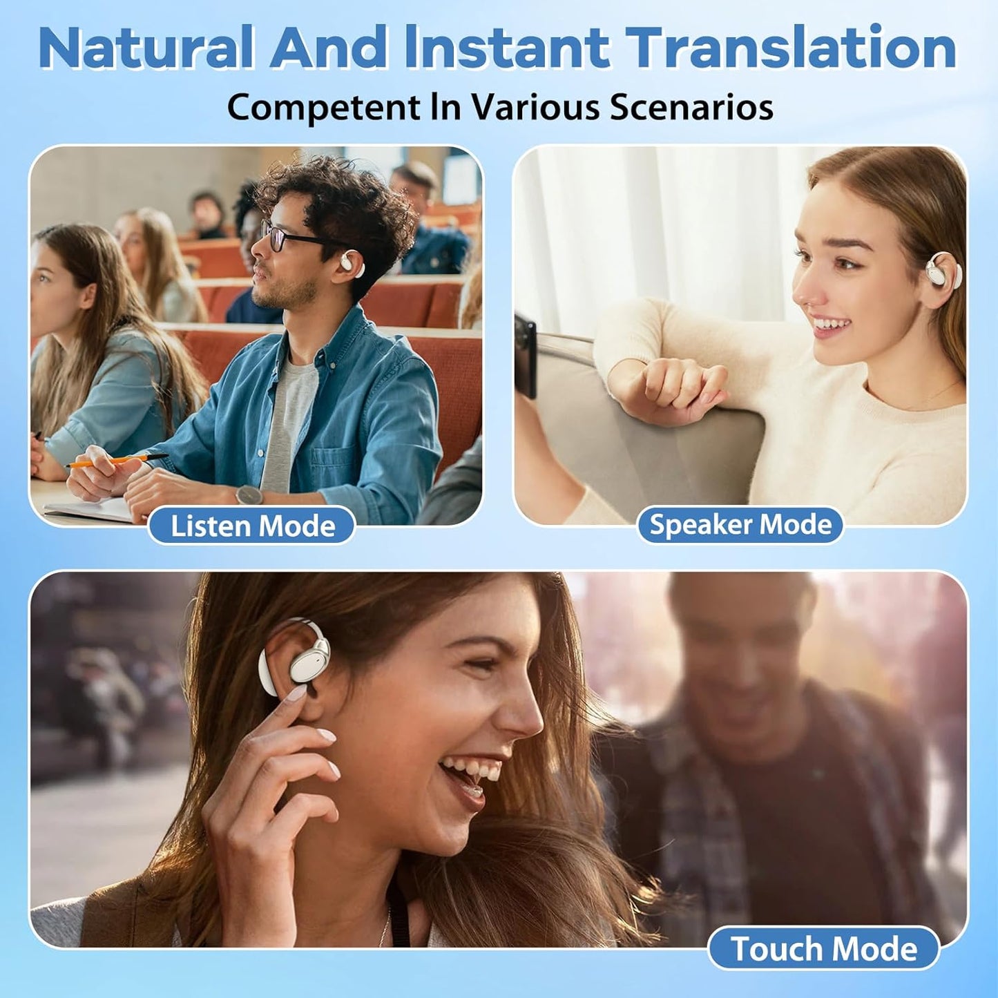 Skiennix Language Translator Earbuds - Two-Way Real-Time Translation in 138 Languages | Bluetooth & App for Travel, Business, Learning - White