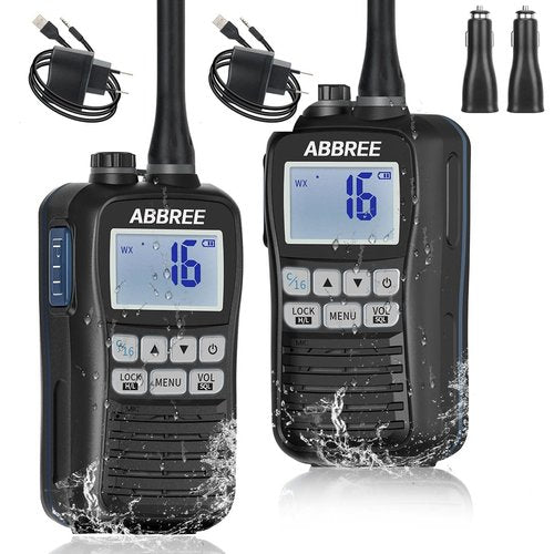 ABBREE Marine Radio VHF Handheld Radio Floating IP67 Waterproof MR-25 Long Range Noise Cancelling Mic Walkie Talkie NOAA Weather,LCD Display Vibration Water Draining Two Way Radio for Boat,2Pack