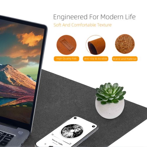 Large Felt Desk Pad | Felt Desk Protector | Full Desk Mouse & Keyboard Mat | Computer Desk Mat - 36×16 Inch Workspace Protector(Black)