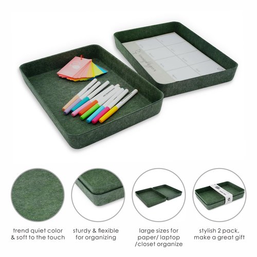 Welaxy 2-piece Office desk drawer organizer tray letter-size documents paper book file Folder Holder storage bins (Forest Green)